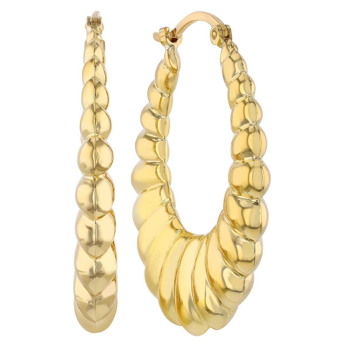Yellow Gold Oblong Puff Design Hoop Earrings | Borsheims