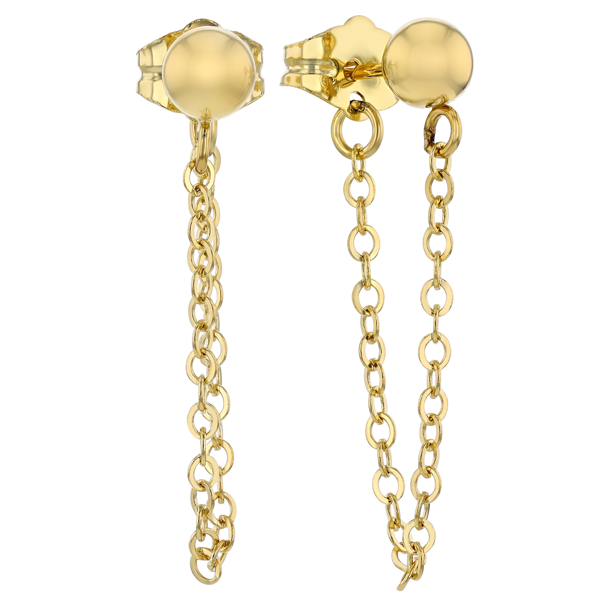 Yellow Gold Ball Stud & Front-to-Back Chain Earrings