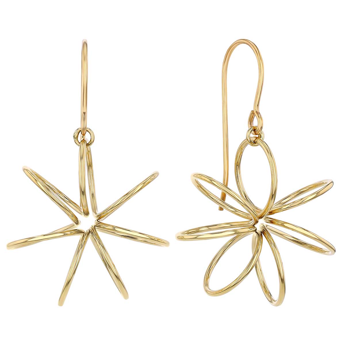 Yellow Gold Slinky Flower Dangle Earrings