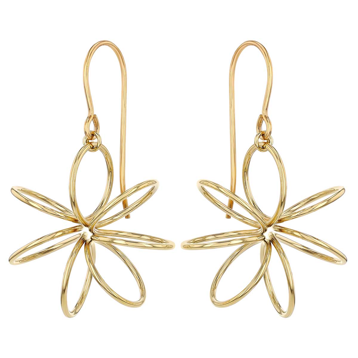 Yellow Gold Slinky Flower Dangle Earrings