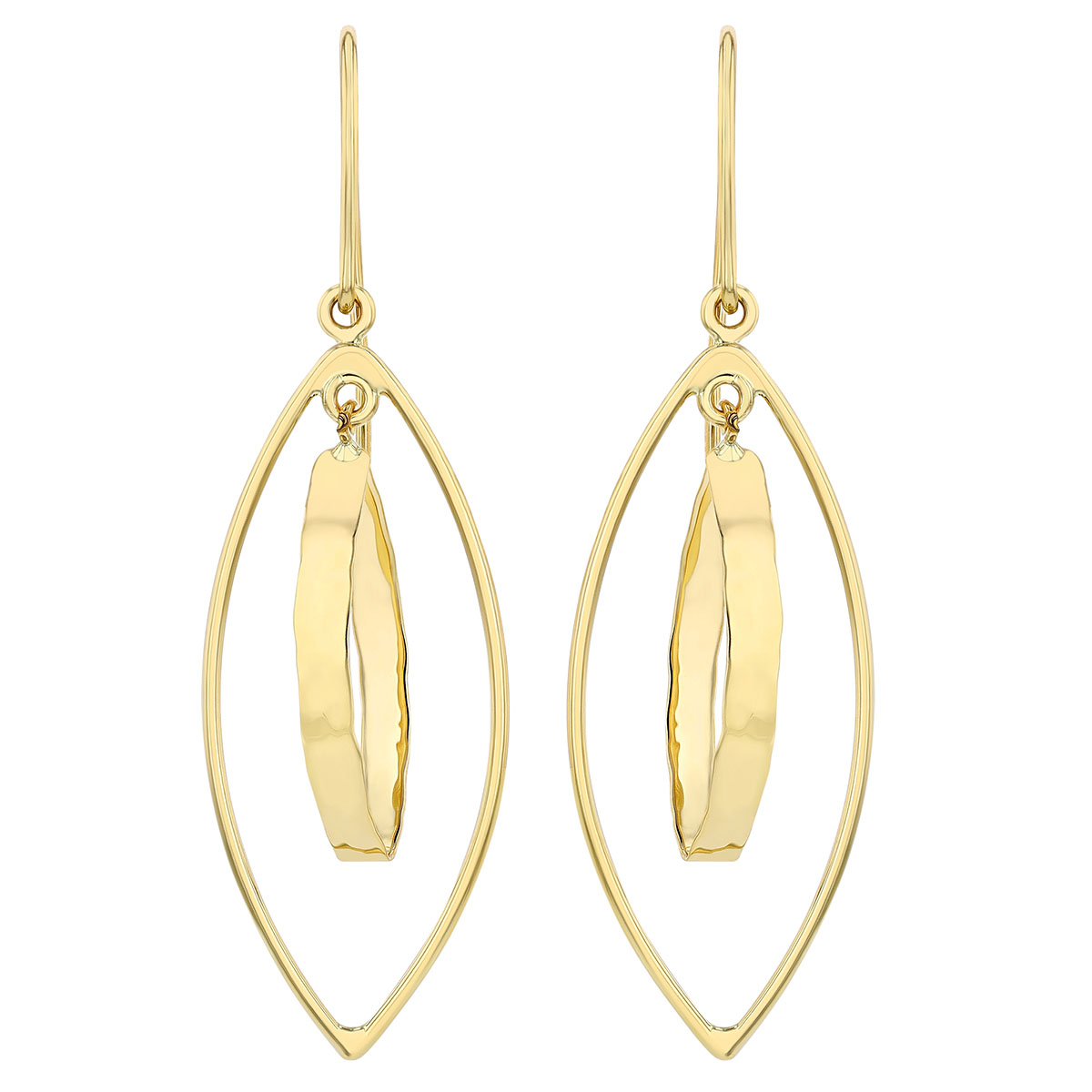 Yellow Gold Double Marquise Dangle Earrings