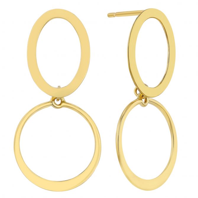Yellow Gold Double Open Circle Drop Earrings