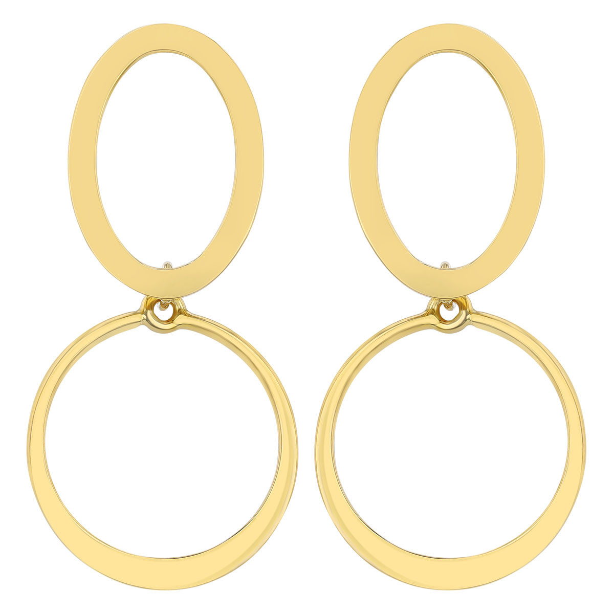 Yellow Gold Double Open Circle Drop Earrings