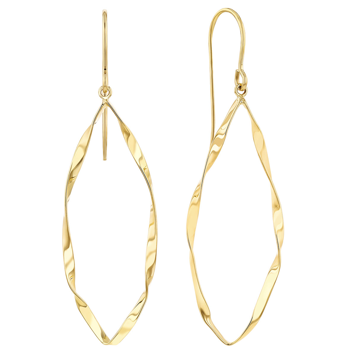 Yellow Gold Open Oval Twist Dangle Earrings