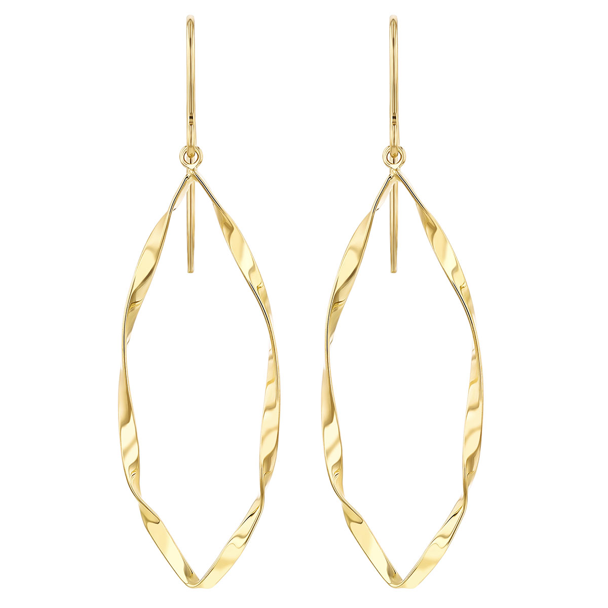 Yellow Gold Open Oval Twist Dangle Earrings