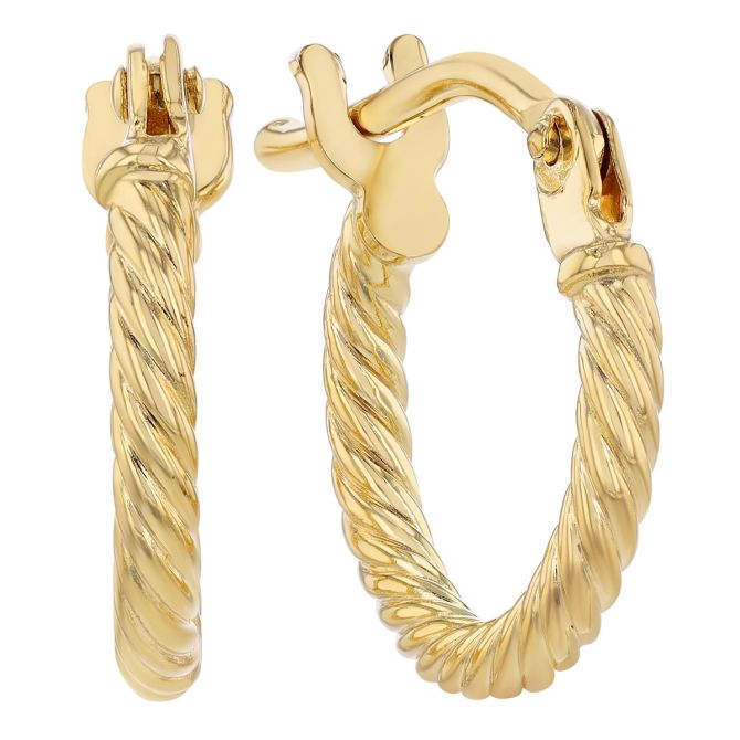 Yellow Gold Twisted Huggie Hoop Earrings