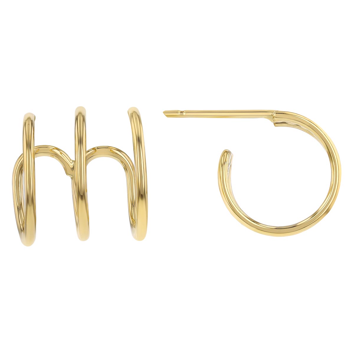 Yellow Gold Triple Cuff Earrings