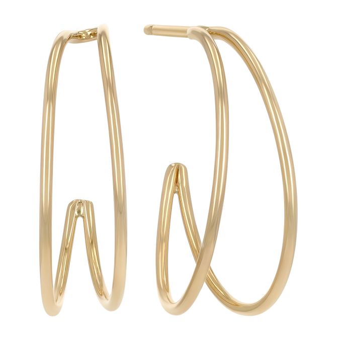 Yellow Gold Double Hoop Earrings, 17 mm