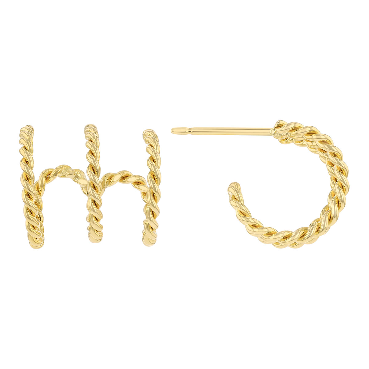 Yellow Gold Twist Triple Cuff Earrings