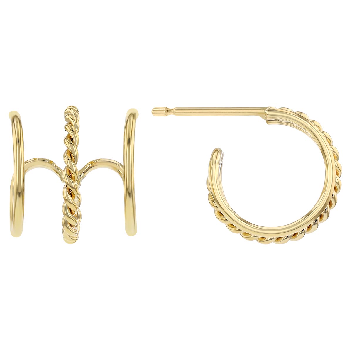 Yellow Gold Triple Cuff Earrings with Center Twist
