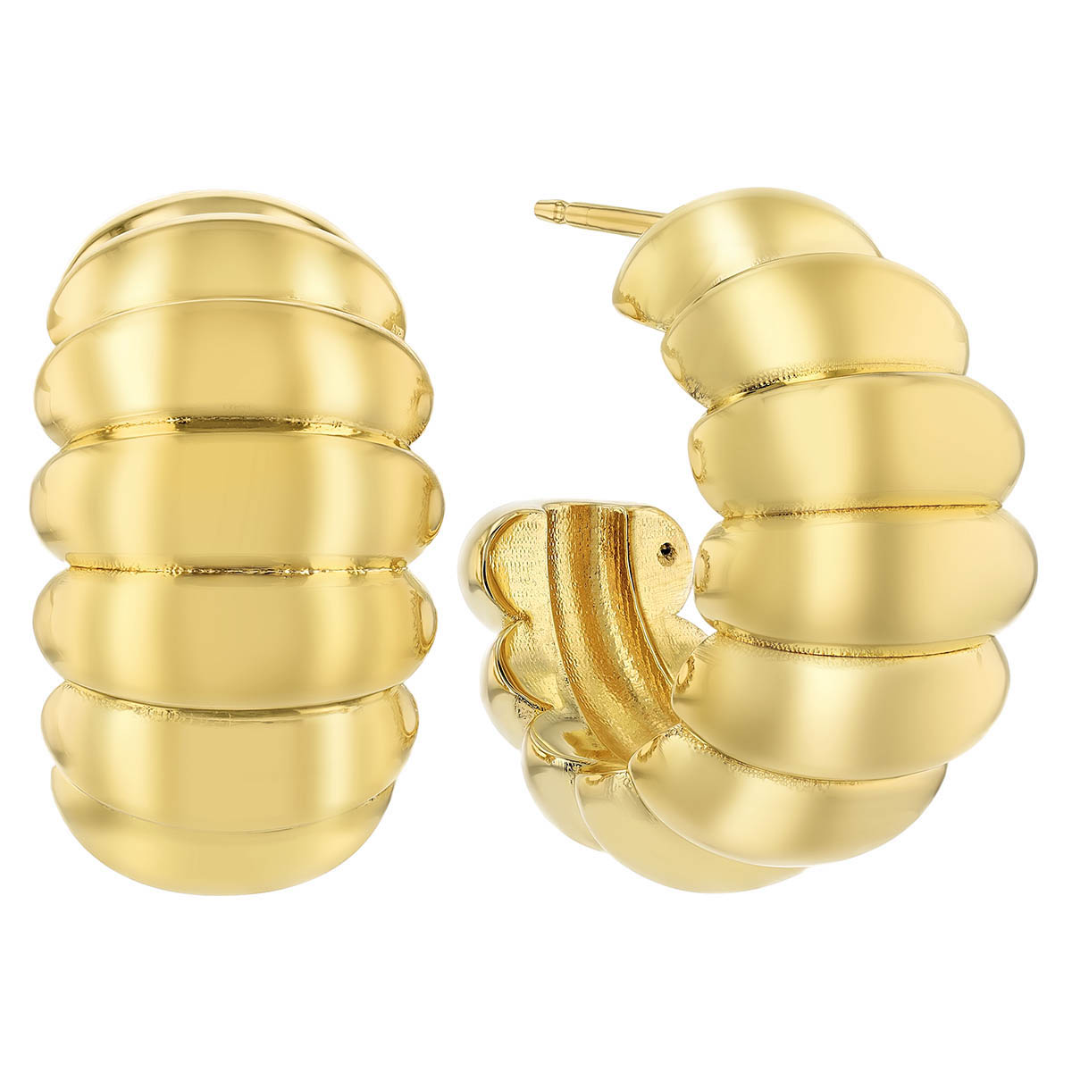 Yellow Gold Ribbed Wide J-Hoop Earrings