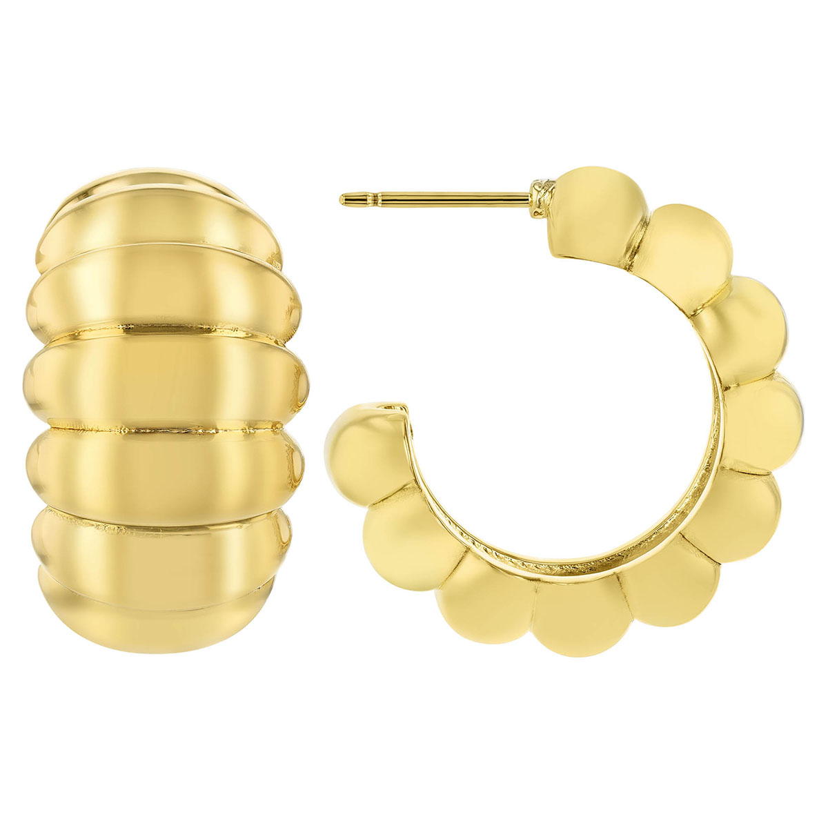 Yellow Gold Ribbed Wide J-Hoop Earrings