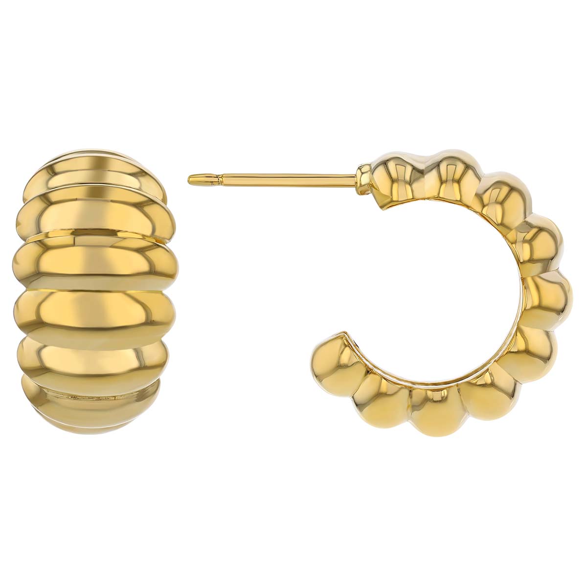 Yellow Gold Round Layered Open Hoop Earrings