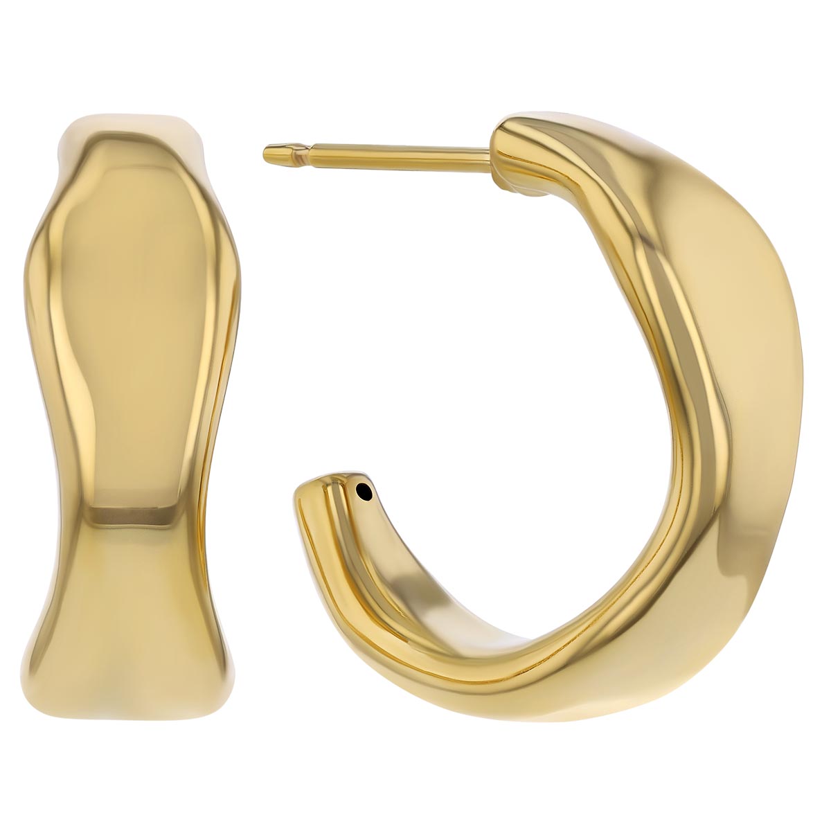 Yellow Gold Wave J-Hoop Earrings