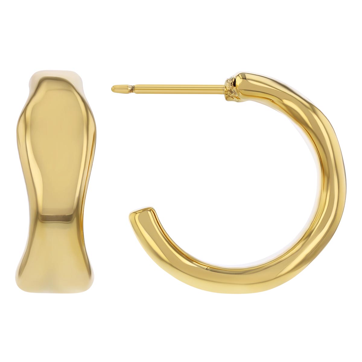 Yellow Gold Wave J-Hoop Earrings