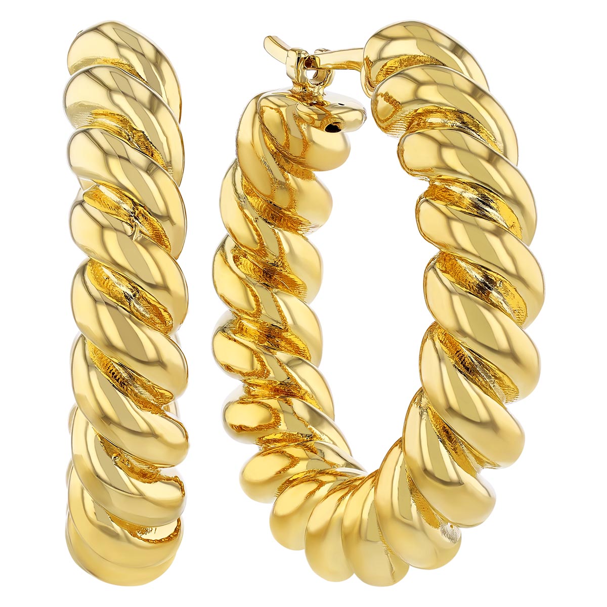 Yellow Gold Spiral Twist Hoop Earrings