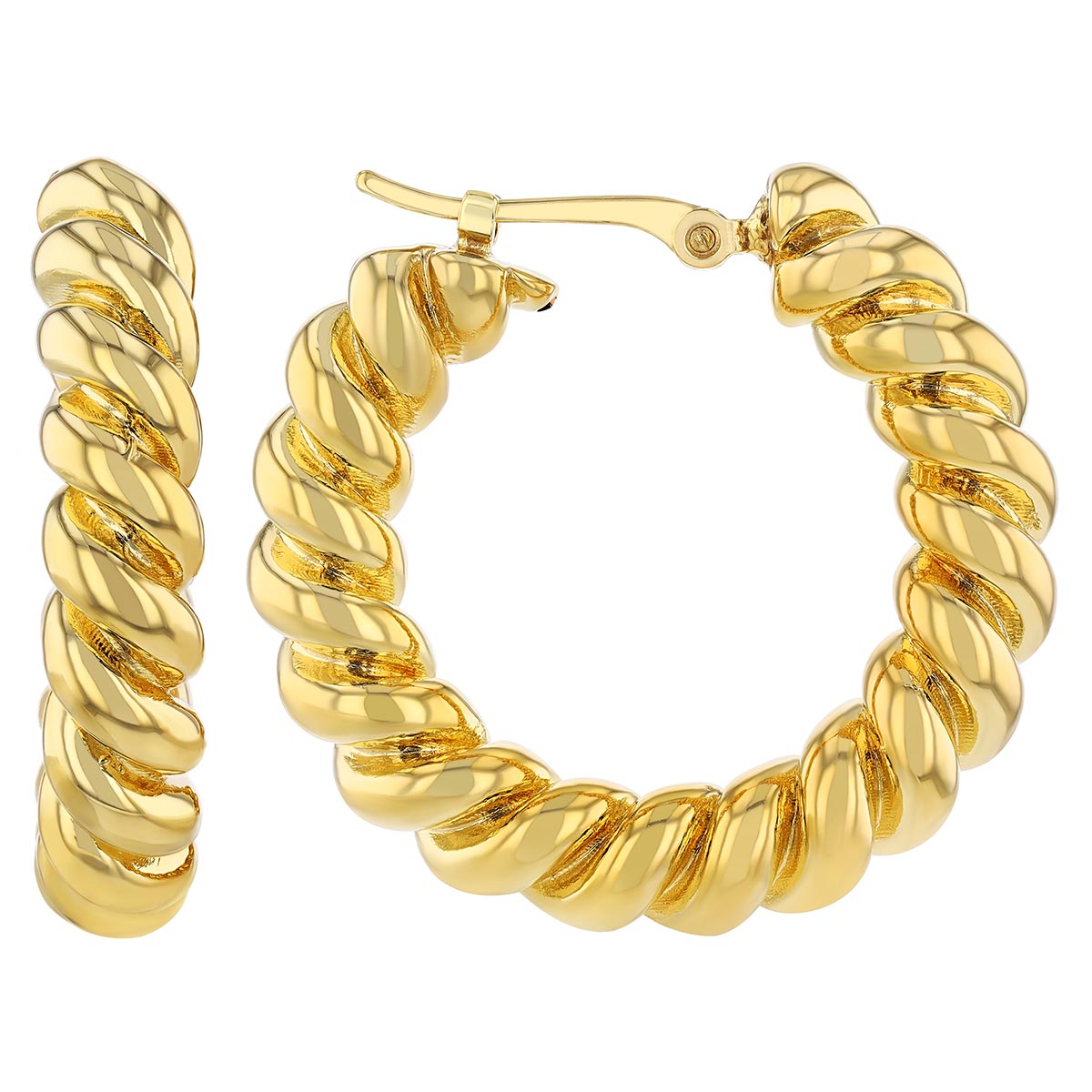 Yellow Gold Spiral Twist Hoop Earrings