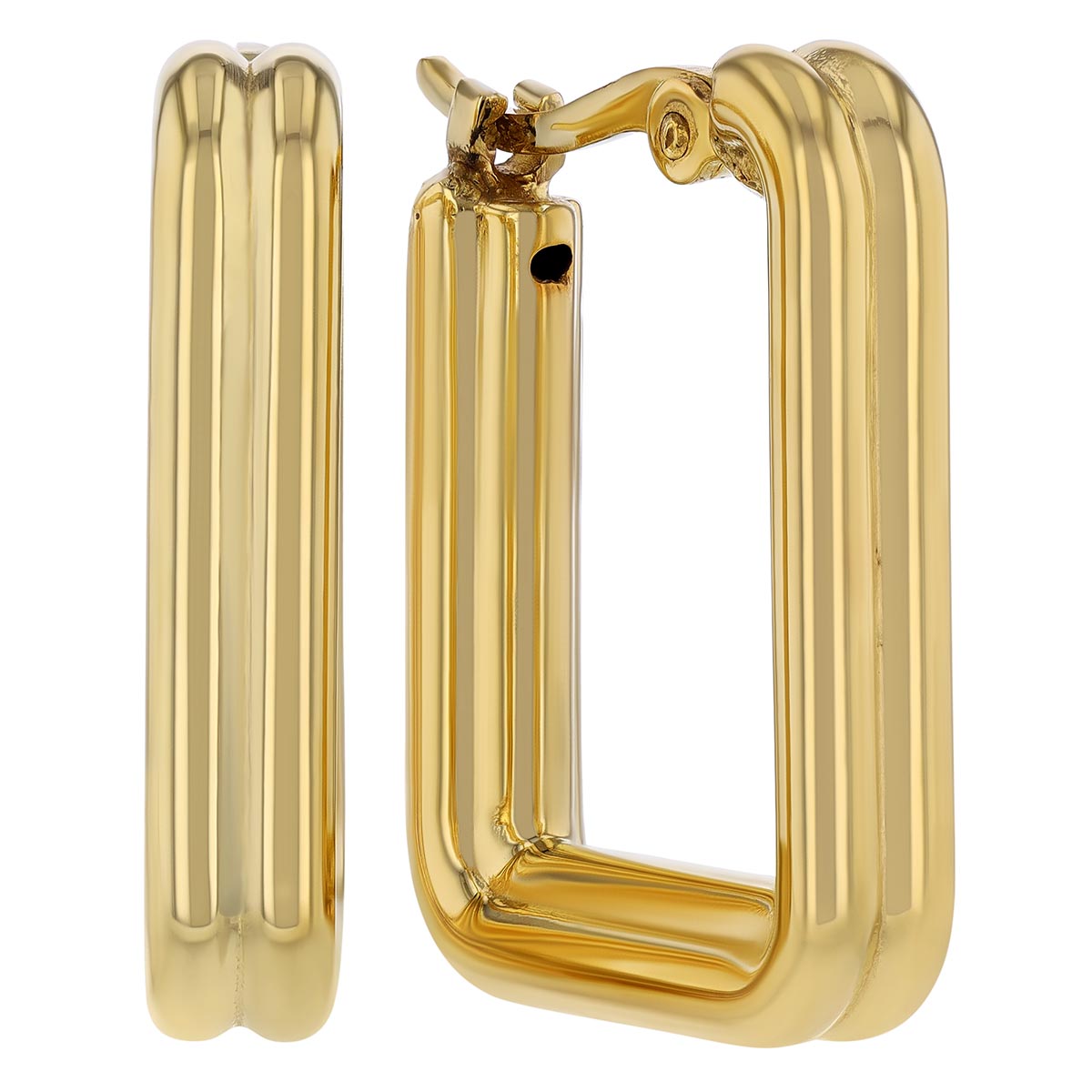 Yellow Gold Square Step Hoop Earrings