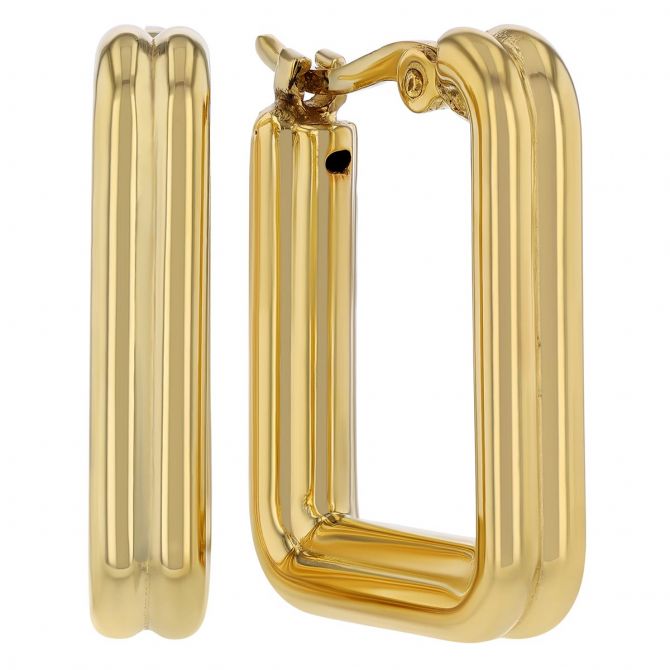 Yellow Gold Square Step Hoop Earrings