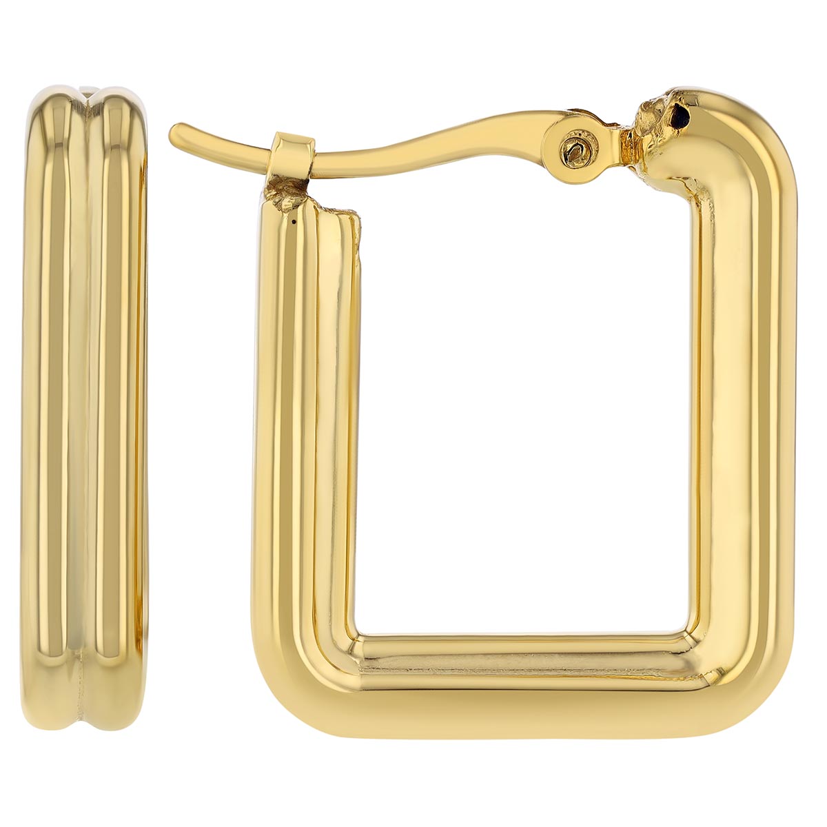 Yellow Gold Square Step Hoop Earrings