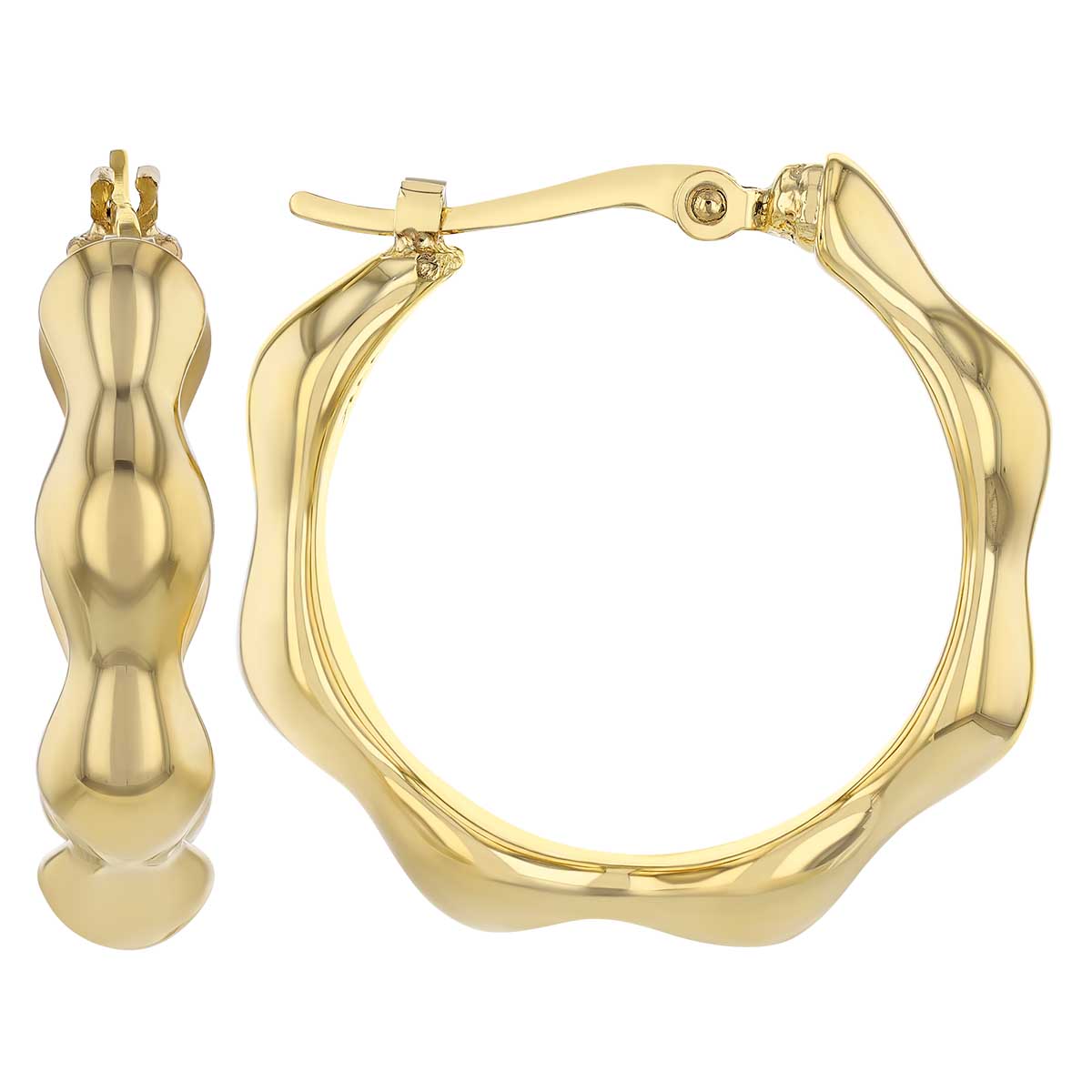 Yellow Gold Wavy Hoop Earrings