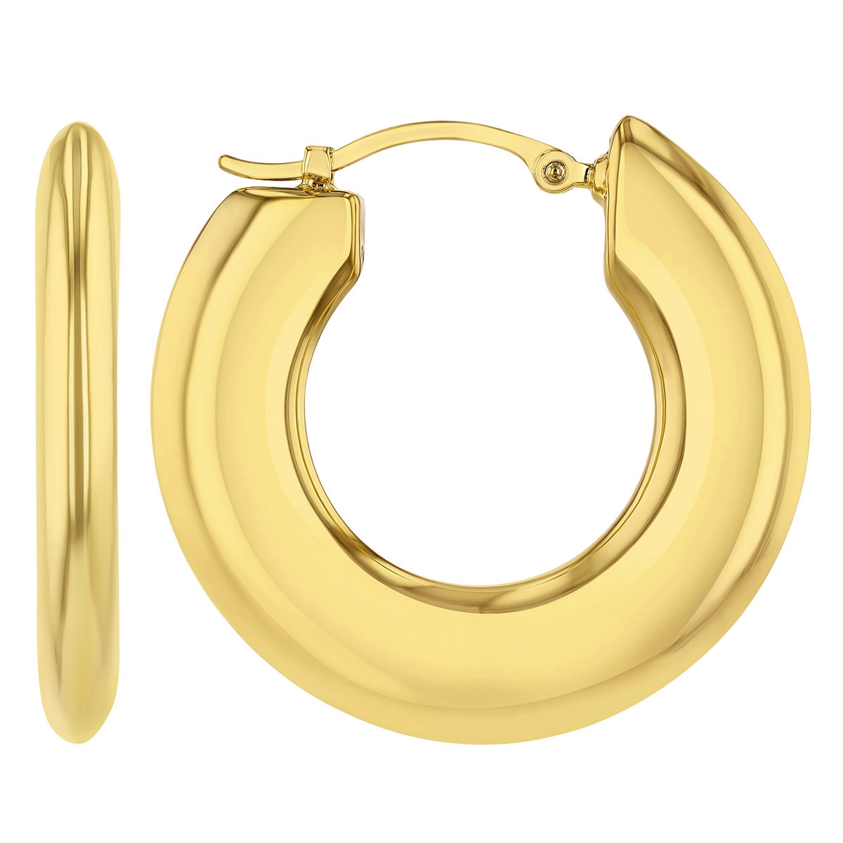 Yellow Gold Bold Rounded Edge Hoop Earrings
