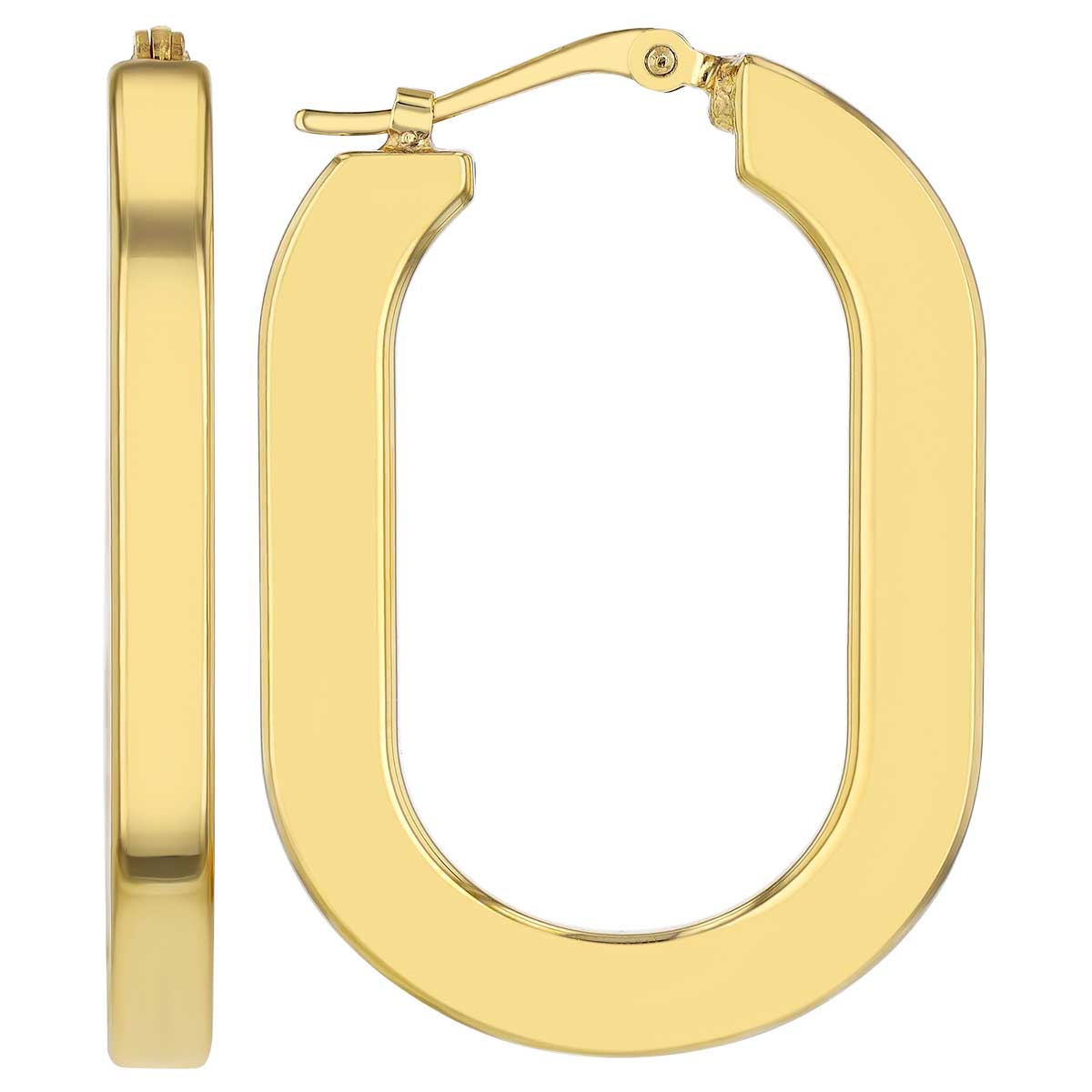Yellow Gold Flat Edge Oval Hoop Earrings