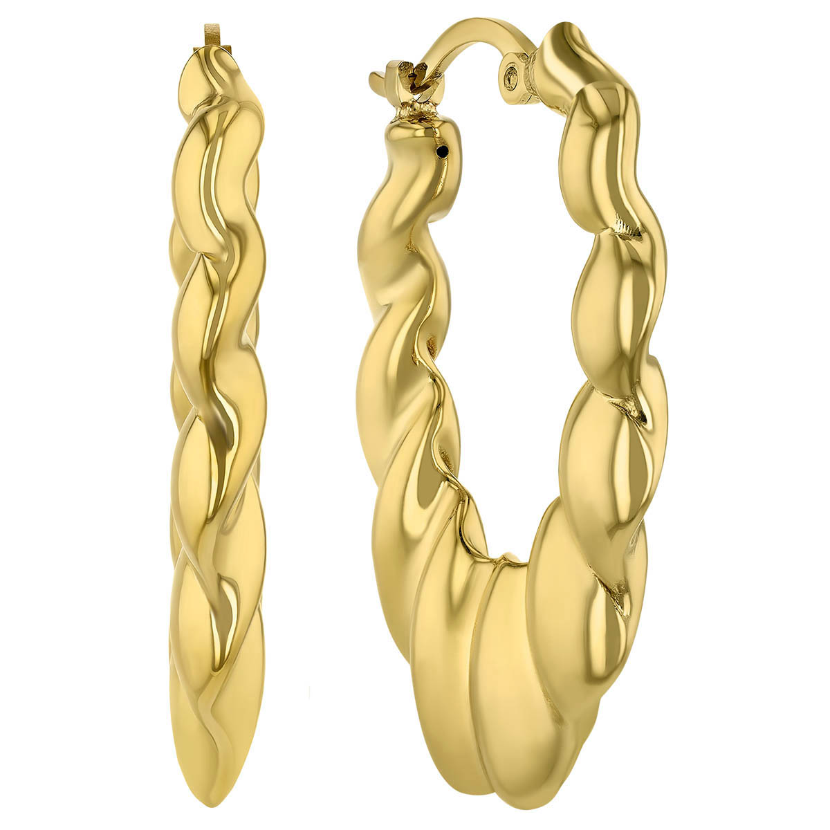 Yellow Gold Wavy Oval Hoop Earrings