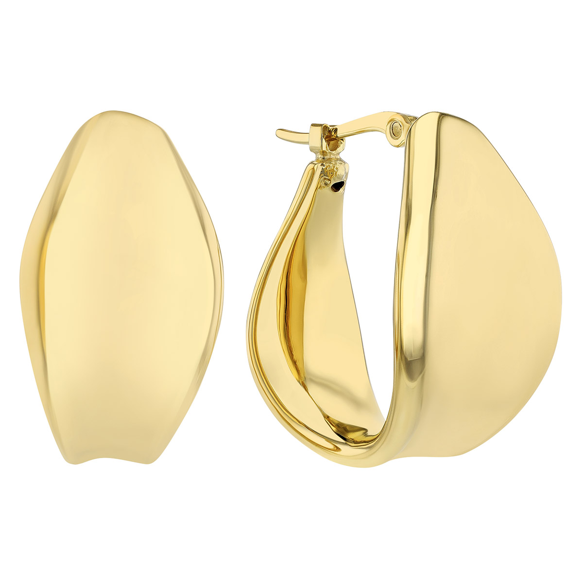 Yellow Gold Wave Hoop Earrings