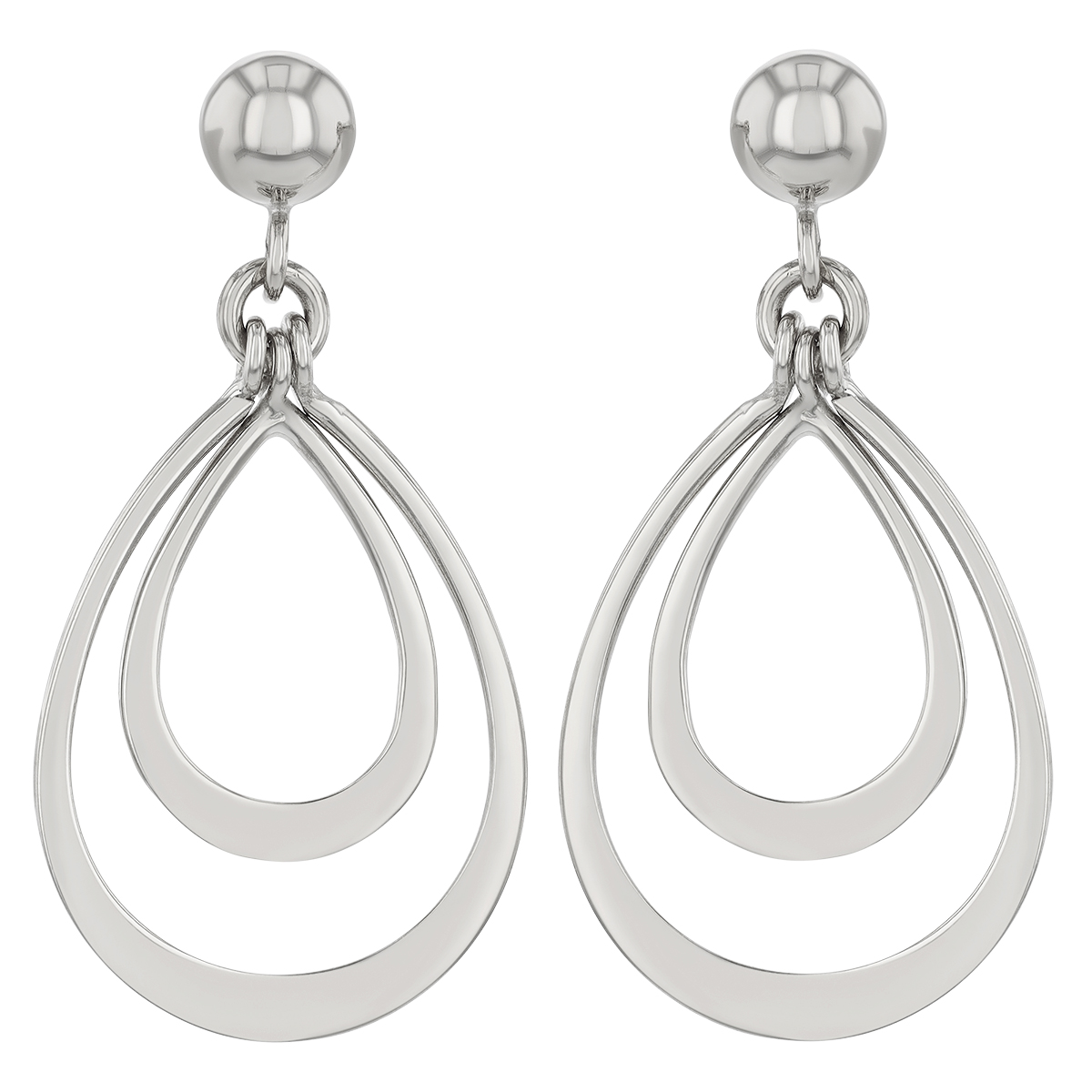 White Gold Double Teardrop Shape Dangle Earrings