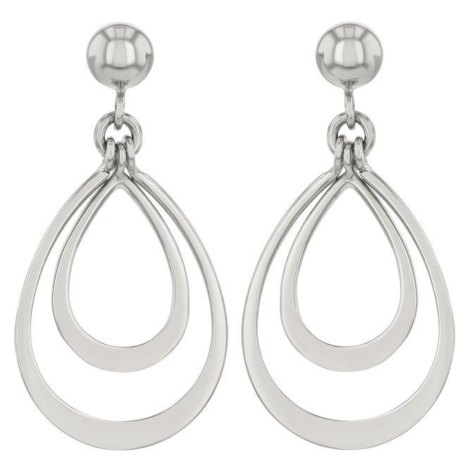 White Gold Double Teardrop Shape Dangle Earrings | Borsheims