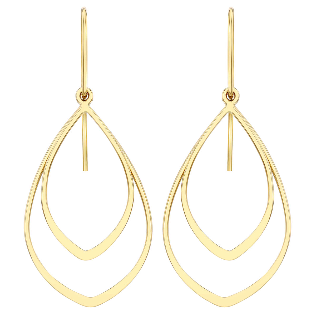 Yellow Gold Double Teardrop Shaped Dangle Earrings