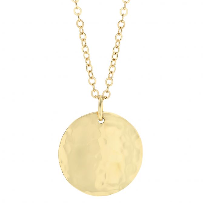 Yellow Gold Hammered Disc Pendant, 18"