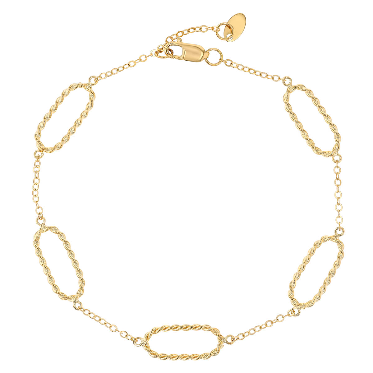 Yellow Gold Twisted Paperclip Link Station Bracelet, 7.5