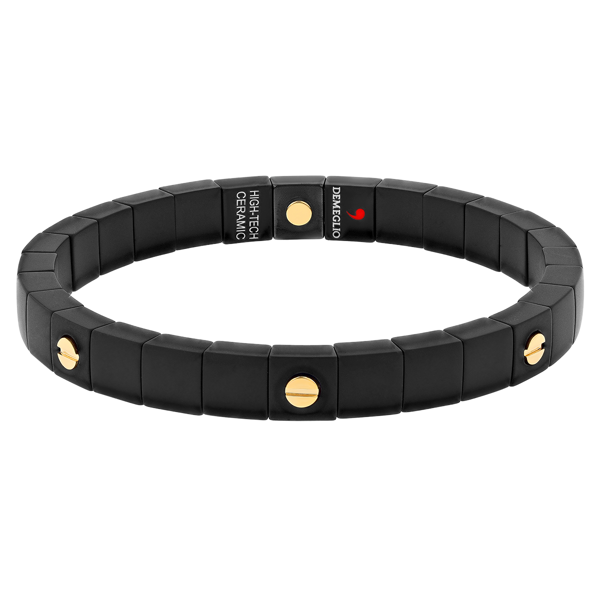 Demeglio Yellow Gold Dot Station Stretch Bracelet in Black Ceramic
