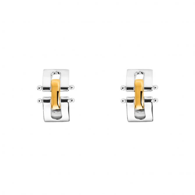 TANE Mexico 1942 Herencia Spurs Huggie Earrings in Sterling Silver & Gold Vermeil