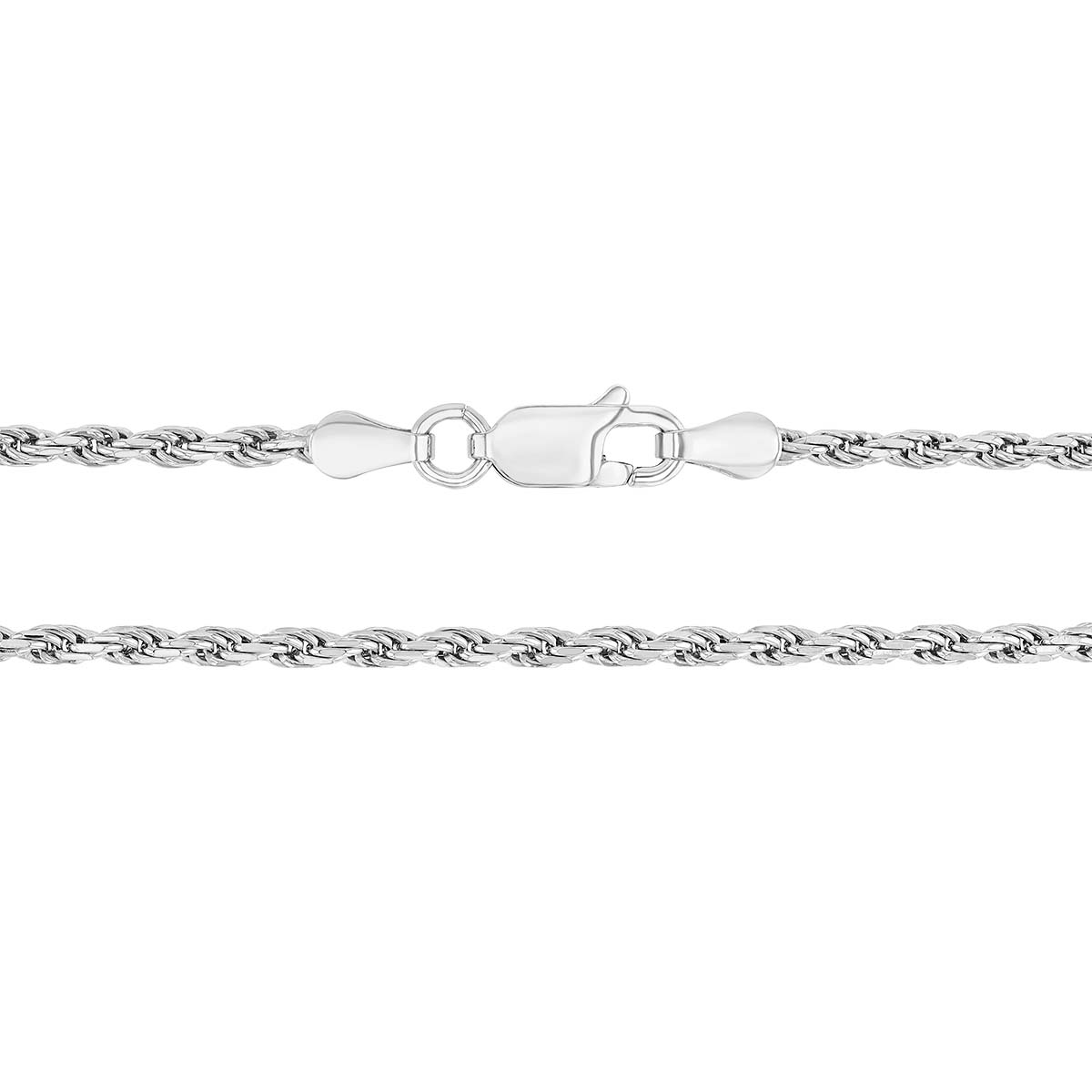 Sterling Silver 2.2 mm Diamond Cut Rope Chain Necklace, 22