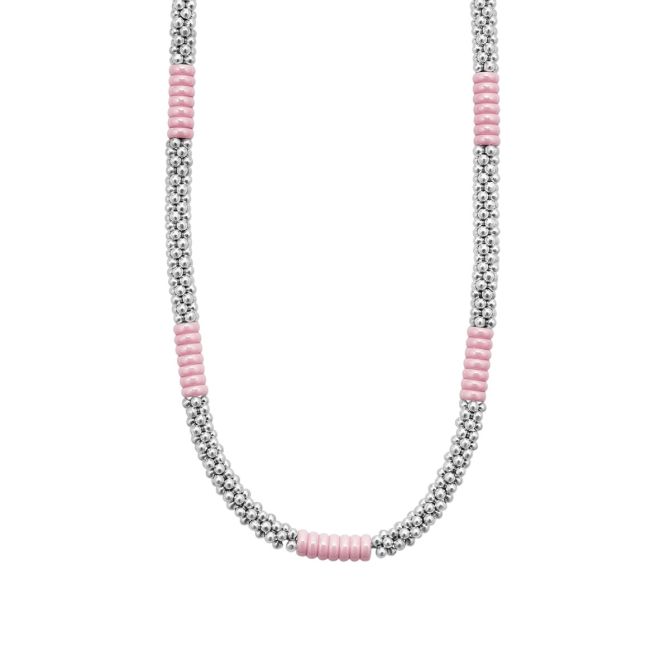 LAGOS Pink Caviar Pink Silver Station Ceramic 5mm Beaded Necklace, 16"
