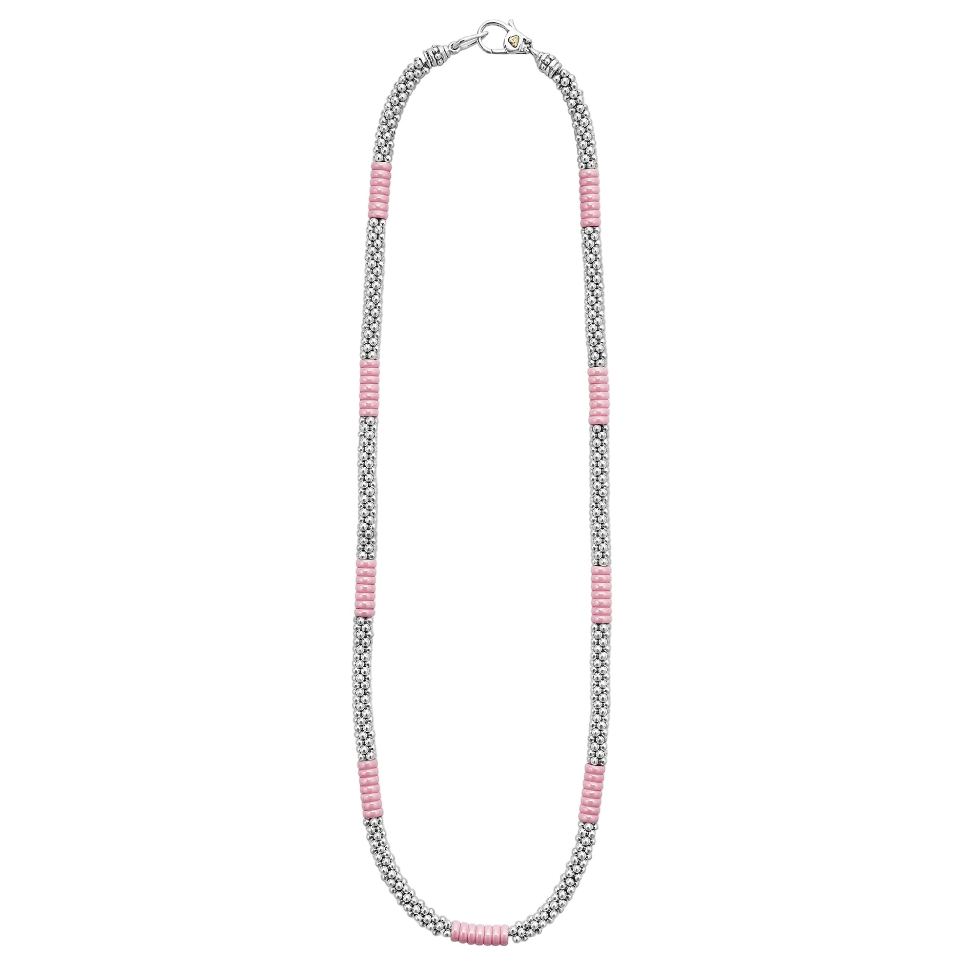 LAGOS Pink Caviar Silver Station Ceramic Beaded Necklace, 5 mm, 18
