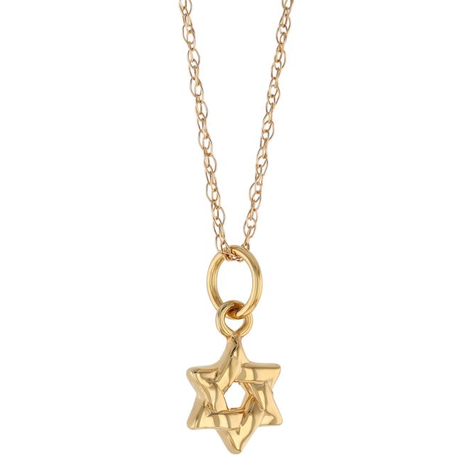 Yellow Gold Star of David Pendant, 18"