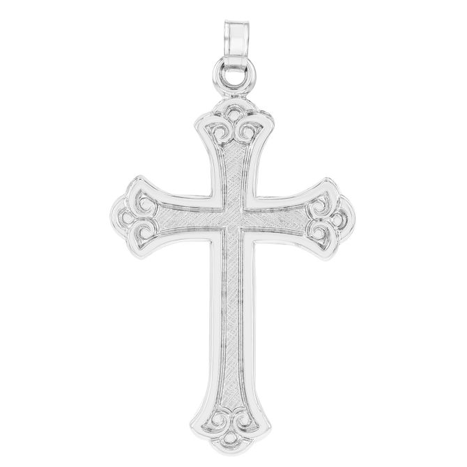 White Gold Curled Edge Design Cross Charm