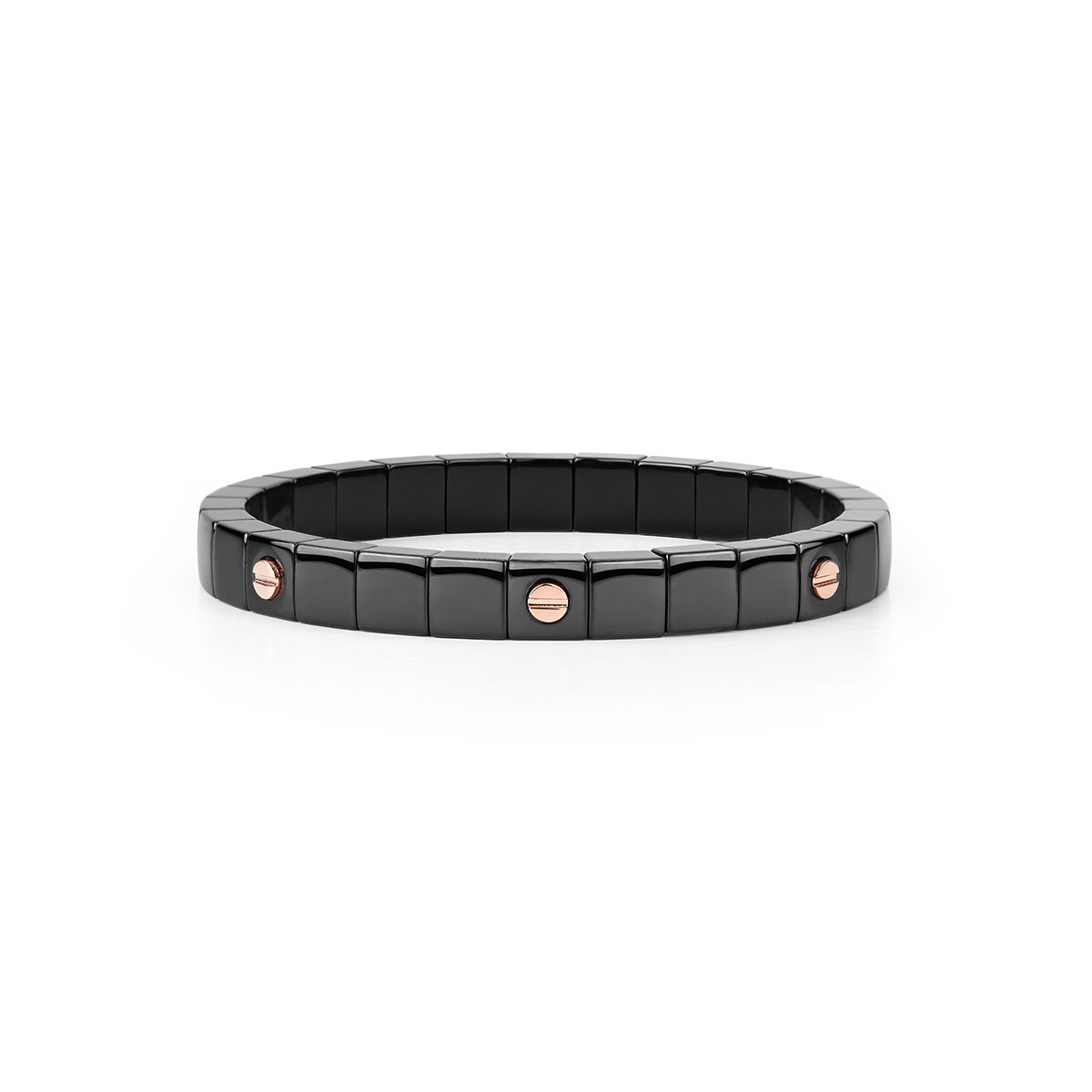 Demeglio Scacco Rose Gold Dot Station Stretch Bracelet in Black Ceramic