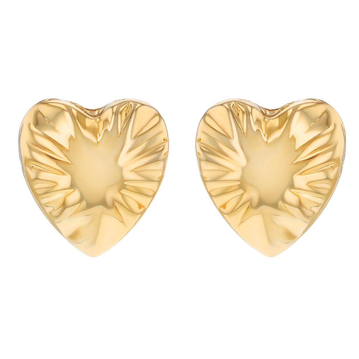 Yellow Gold Cushion Texture Heart Stud Earrings