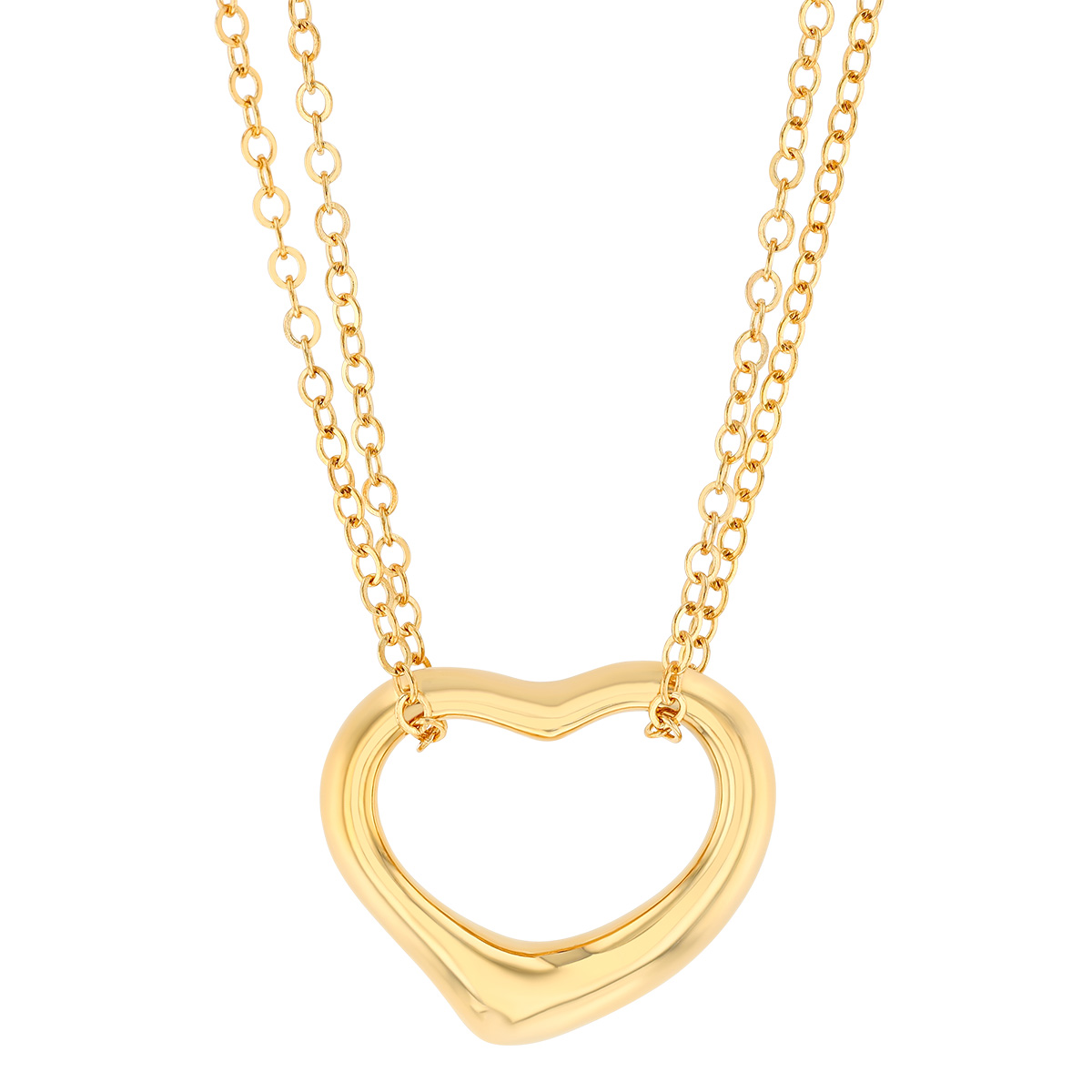 Yellow Gold Open Heart Double Strand Necklace, 18