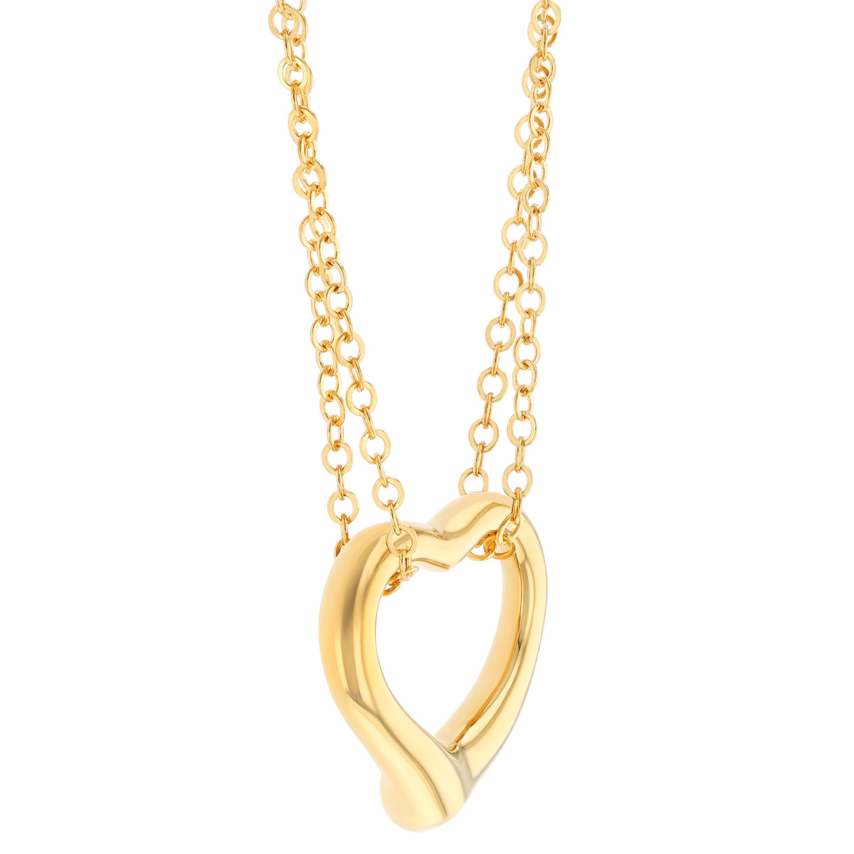 Yellow Gold Open Heart Double Strand Necklace, 18