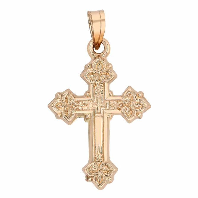 Yellow Gold Intricate Engraved Cross Charm