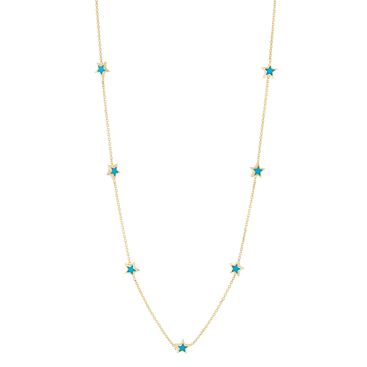 Blue Enamel Star Station Necklace in Yellow Gold, 18