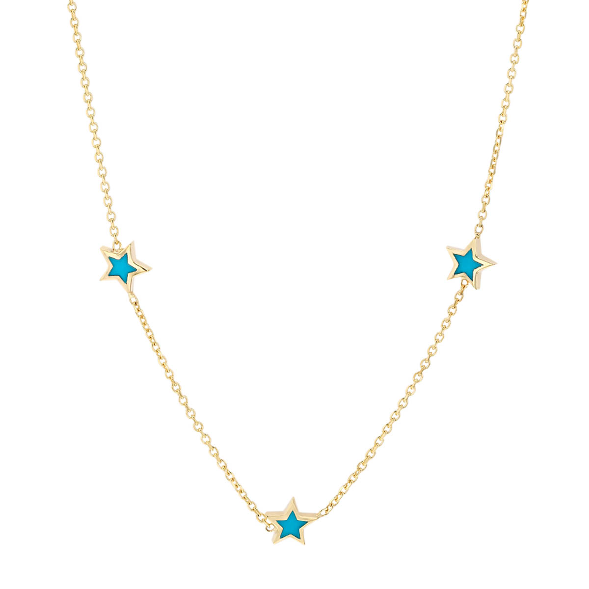 Blue Enamel Star Station Necklace in Yellow Gold, 18