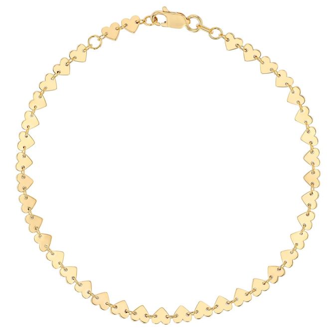 Yellow Gold Heart Flat Chain Bracelet in Yellow Gold, 7.5"
