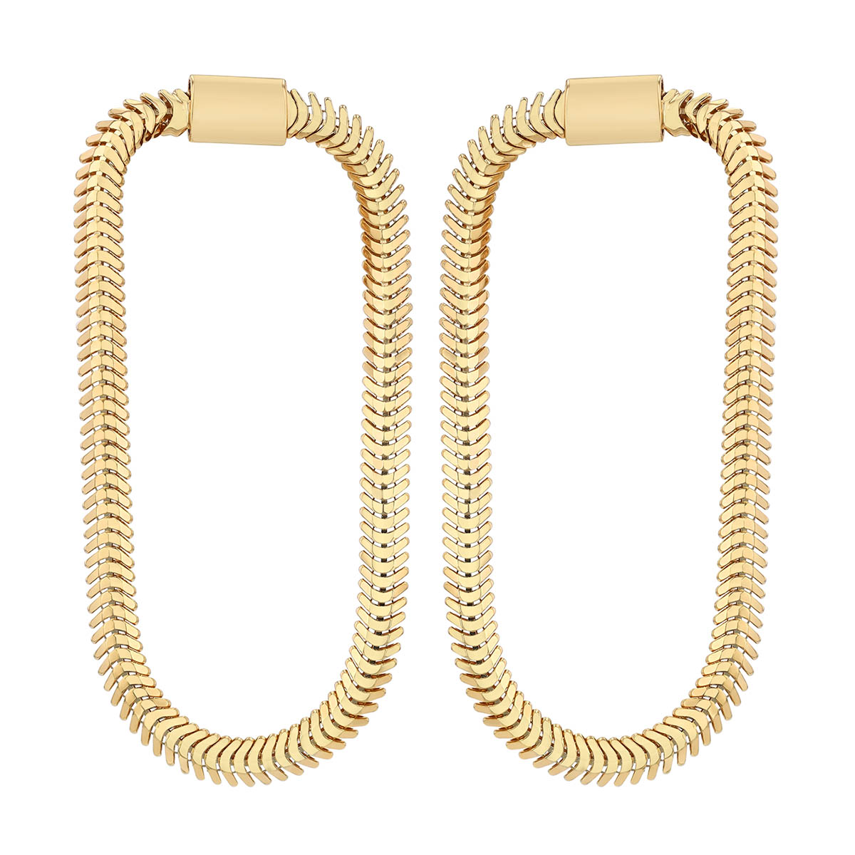 Yellow Gold Snake Chain Flexible Dangle Loop Earrings